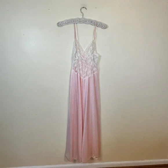 Vtg Miss Elaine Nylon Lace Nightgown & Robe Set Womens Neglige Union Made M